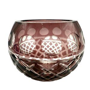 Imperial Estate Crystal Cut To Clear Pink Mauve Votive Tea Light Candle Holder